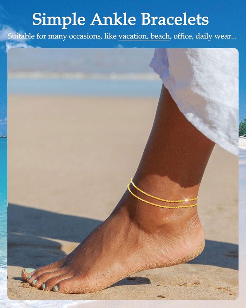 FUNEIA Gold Silver Ankle Bracelets for Women Waterproof 14K Gold Plated Anklets for Women Non Tarnish Dainty Layered Beaded Heart Anklet Set Summer Beach Foot Chain Jewelry Gifts Trendy Stuff - Image 3